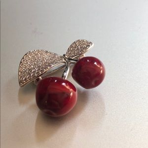 Vintage Maroon cherry brooch crystal embellished